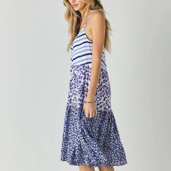 Blue & White Adorable Summer Sundress, MULTI PRINT SLEEVELESS MIDI DRESS, S - Picture 8 of 11